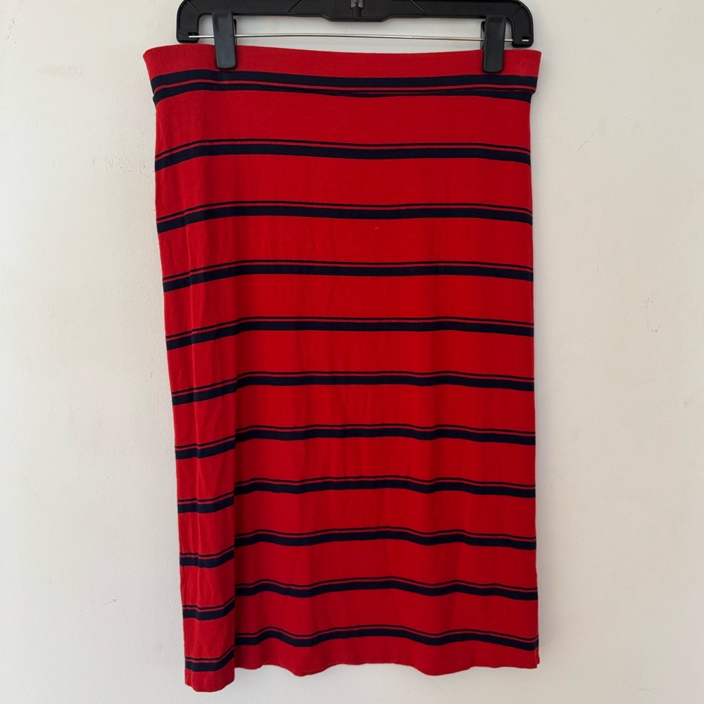 Michael Stars Red and Blue Striped Midi Pencil Skirt